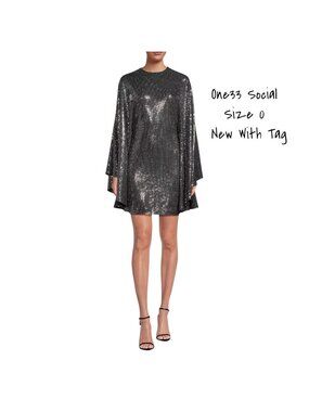 One33 Social Shimmer Circle Minidress Silver Metallic Women’s Size 0 NWT